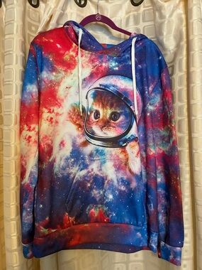 Galaxy Cat Astronaut Hoodie - Multicolor Tie-Dye
